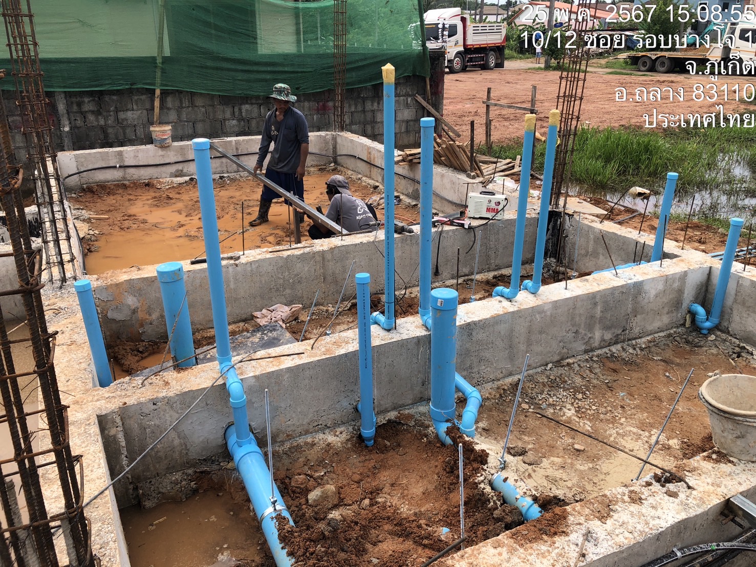 Villa Kyma reinforced foundations and underground plumbing during construction